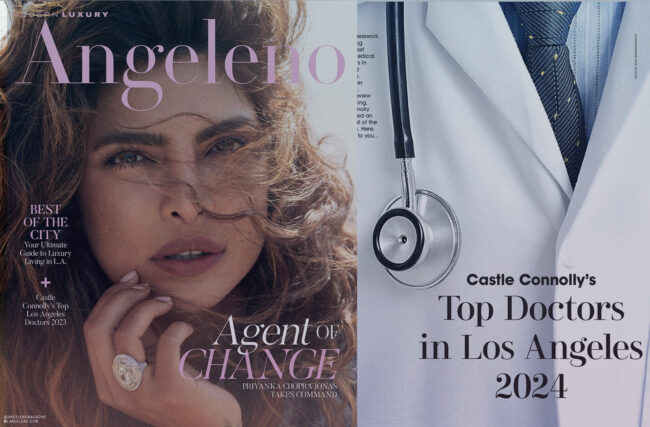 Angeleno Magazine and insert noting Dr. Carlo Honrado, Double Board Certified Facial Plastic and Reconstructive Surgeon, as a Top Doctor in Los Angeles