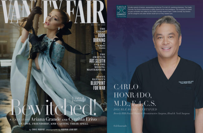 Vanity Fair Magazine Cover and Insert with Dr. Carlo Honrado, Double Board Certified Facial Plastic and Reconstructive Surgeon, recognized by Castle Connolly among an elite network of doctors representing only the Top 7% of all U.S. practicing physicians nationwide.